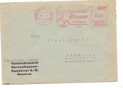 3000 HANNOVER, Herrenhäuser Pilsener, Freistempler, 1943