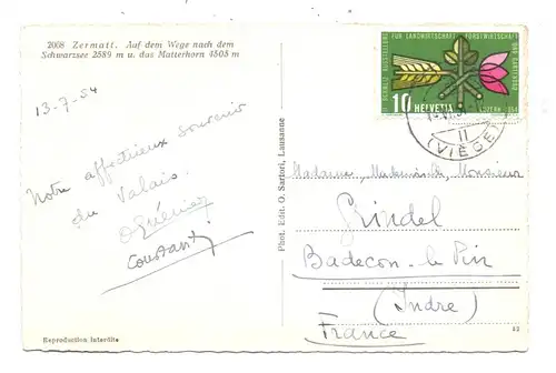CH 3920 ZERMATT VS, auf dem Pferd zum Schwarzsee, 1954