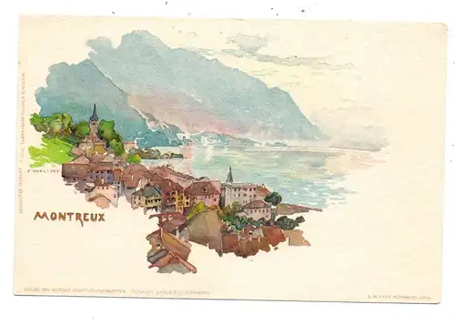 CH 1820 MONTREUX VD, Künstler-Karte, ca. 1900, Chromo