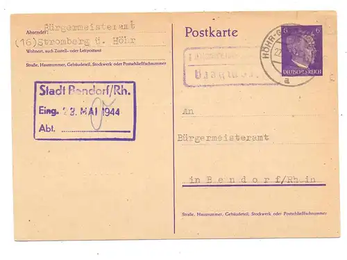 5413 BENDORF, POSTGESCHICHTE, Landpoststempel "Stromberg..., 1944