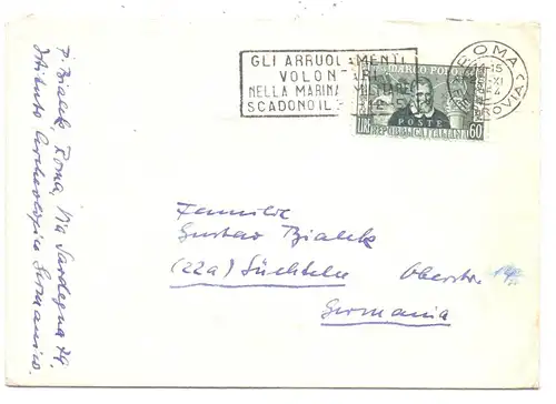 ITALIA, 1954, Unificato 742, 60 L. Marco Polo, Brief nach Deutschland