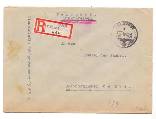 MILITÄR - 2.Weltkrieg, Feldpost Einschreiben von 25671 an 29294, 30.12.42