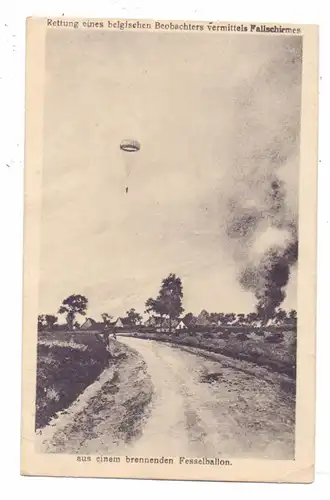 MILITÄR - 1.Weltkrieg, Belgien, belgischer Beobachter, Rettungssprung mit Fallschirm, deutsche Feldpost