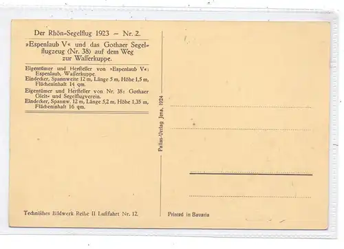 SEGELFLUGZEUG / Sailplane / Planeur / Alliante / Zweefvliegtuig - Wasserkuppe, Rhön-Segelflug 1923, "Espenlaub V"