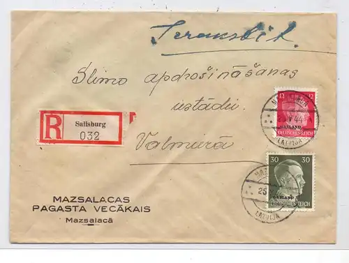 LATVIJA / LETTLAND - 1944, ziviler R-Brief, Michel Ostland 8 & 14, 25.4.44, SALISBURG /MAZSALACA