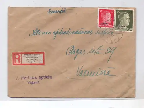 LATVIJA / LETTLAND - 1944, ziviler R-Brief, Michel Ostland 8 & 14, 2.6.44, VILKENI / WILKENHOF