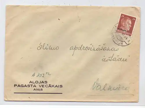 LATVIJA / LETTLAND - 1944, ziviler Brief, Michel Ostland 12, ...11.44 Tomeni, ALOJA