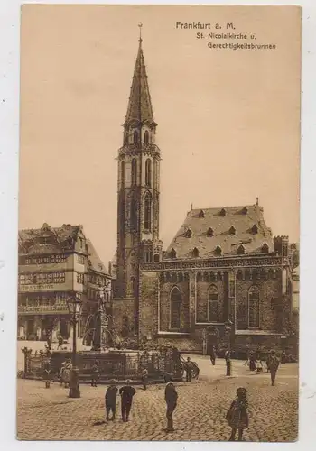 6000 FRANKFURT, St. Nicolaikirche und Gerechtiskeitsbrunnen, belebte Szene