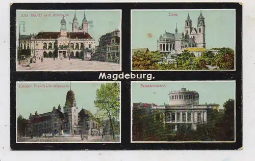 0-3000 MAGDEBURG, Stadttheater, Kaiser-Friedrich Museum, Alter Markt mit Rathaus, Dom, 1915, Feldpost