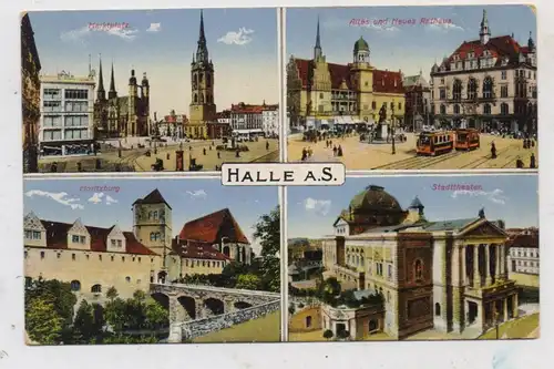 0-4000 HALLE / Saale, Marktplatz, Moritzburg, Stadttheater, Altes und Neues Rathaus, Strassenbahnen, 1916