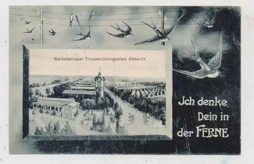 0-1543 DALLGOW - DÖBERITZ, Militär - Truppenübungsplatz, Brackenlager im Passepartoutrahmen, Schwalben, 1908
