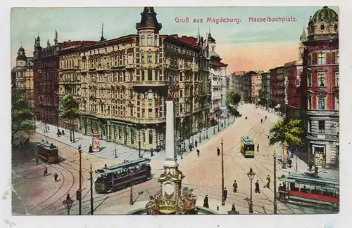 0-3000 MAGDEBURG, Hasselbachplatz, Strassenbahnen, 1915, kl. Eckknick