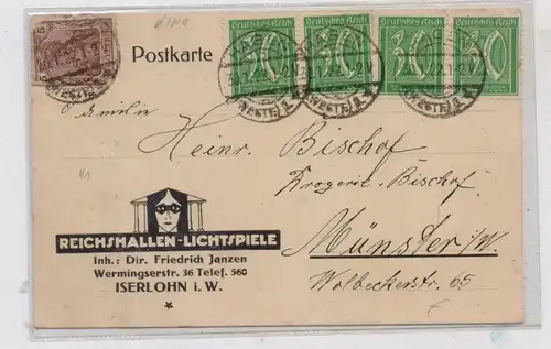 KINO / Cinema / Movie Theater / Bioscoop - ISERLOHN, Postkarte Reichshallen - Lichtspiele, 1922