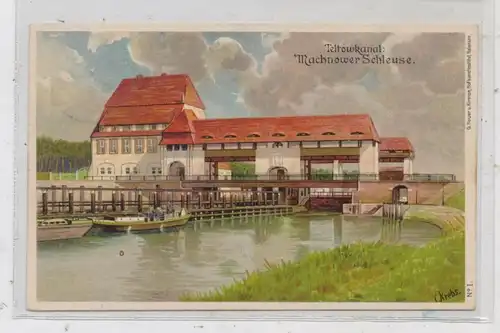 0-1532 KLEINMACHNOW, Teltowkanal, Machnower Schleuse, Künstler-Karte C. Krebs 1907
