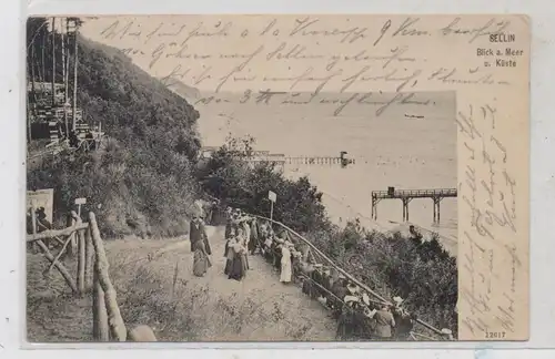 0-2356 SELLIN / Rügen, Blick auf Meer und Küste, belebte Szene, 1905, Brfm. fehlt