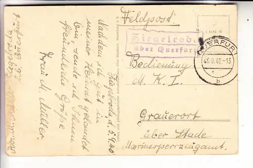 0-4240 QUERFURT - ZIEGELRODA, Oberförsterei, Gasthaus "Zur guten Quelle", Kirche, Schule...1940, Feldpost, Landpost-Stem