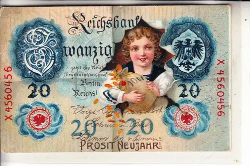 BANKNOTEN - 20 Reichsmark, 1912, geprägt, embossed, relief