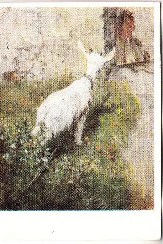 TIERE - ZIEGEN / Goats / Geiten / Chevre - Ziege mit Holzpferdchen, Künstler-Karte Adolph v. Menzel
