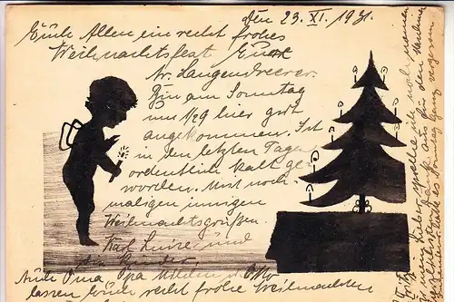 SILHOUETTE / SCHATTENBILD, Engel und Weihnachtsbaum, 1931, Druckstelle