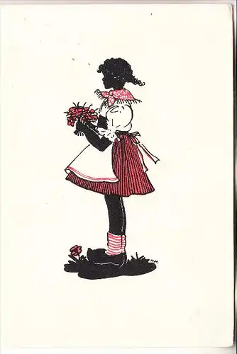 SILHOUETTE / SCHATTENBILD, Mädchen mit Blumenstrauss