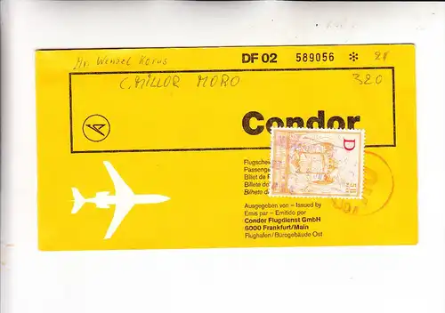 FLUGTICKET - CONDOR, Düsseldorf-Palma, 1969 & span. Gebührenmarke