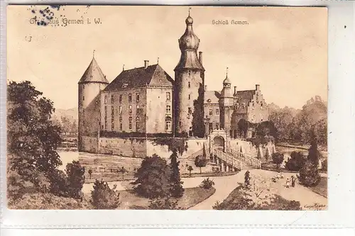 4280 BORKEN - GEMEN, Schloss Gemen, 1914, Künstler-Karte Risse