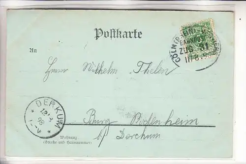 5100 AACHEN, Gruss aus.., Frankenburg, 1898, Bahnpost, nach Weilerswist - DERKUM gelaufen