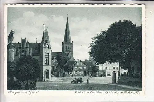 0-2330 BERGEN / Rügen, Post, Kirche, Neue Apothke & Ratskeller