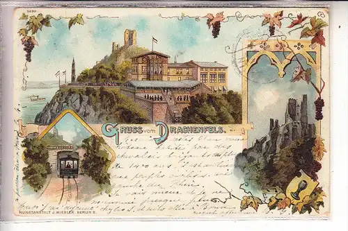 5330 KÖNIGSWINTER, Lithographie, 1898, Drachenfelsbahn - Zahnradbahn, Drachenfels, Ruine