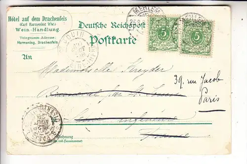 5330 KÖNIGSWINTER, Lithographie, 1898, Drachenfelsbahn - Zahnradbahn, Drachenfels, Ruine