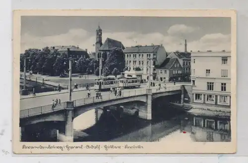 0-1800 BRANDENBURG, Adolf-Hitler-Brücke, Strassenbahn, "Aus dem Briefkasten" "Unzulässig"