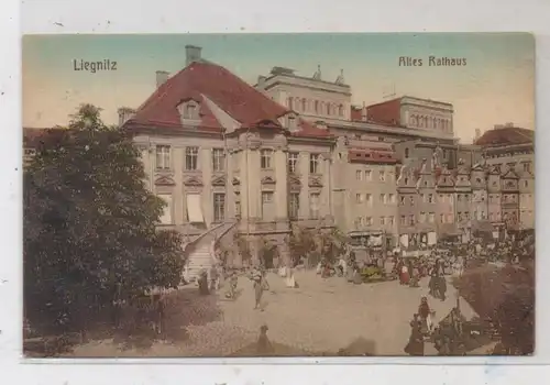 NIEDER - SCHLESIEN - LIEGNITZ / LEGNICA, Altes Rathaus, Marktszene, 1916
