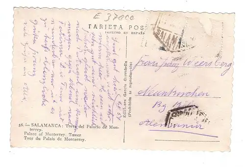 E 37000 SALAMANCA, Torre del Palacio de Monterrey, 1954