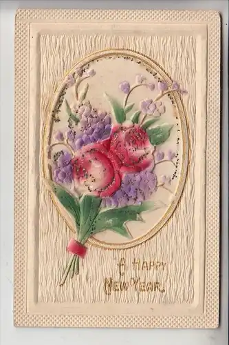 NEUJAHR - Happy New Year, geprägt / embossed / relief "made in germany"