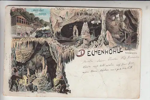 5860 ISERLOHN, Dechenhöhle, Bahnhof, 1901, Lithographie, Zwerg, gelaufen nach Courl/Kurl, Höhle