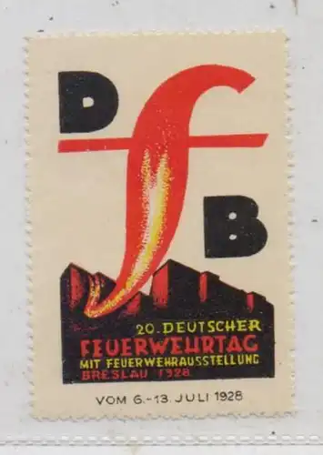 FEUERWEHR - Breslau, Deutscher Feuerwehrtag 1928, Vignette