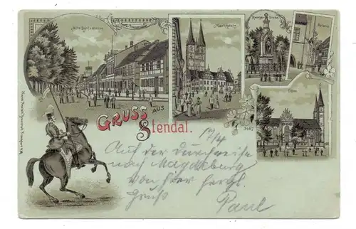 0-3500 STENDAL, Lithographie 1899, 5 Ansichten, Bahnpost Berlin-Hannover