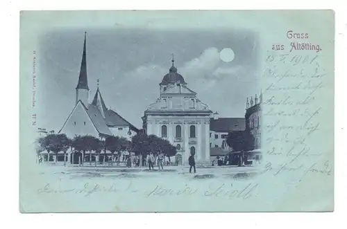 8262 ALTÖTTING, Blick auf den Marktplatz, 1901, Mondscheinkarte