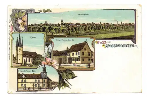 0-5702 GROSSENGOTTERN, Lithographie, Gasthof zum Adler, Otto Degenhardt, Kirche, Panorama