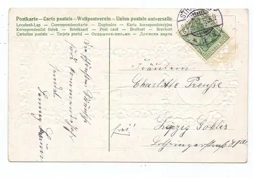 NEUJAHR - Viel Glück... Pendeluhr, 1912, geprägt / embossed / relief