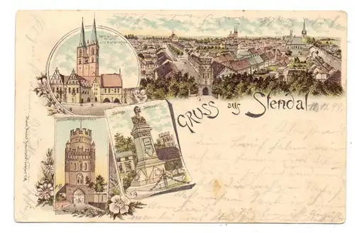 0-3500 STENDAL, Lithographie1899, 4 Ansichten, Druckstellen