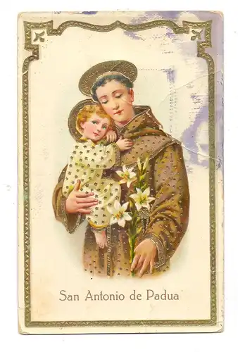 RELIGION - HEILIGE - SAN ANTONIO DI PADOVA, geprägt / embossed, relief, leichte Farbflecken