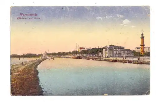 0-2500 ROSTOCK - WARNEMÜNDE, Mittelmole und Strom, 1920