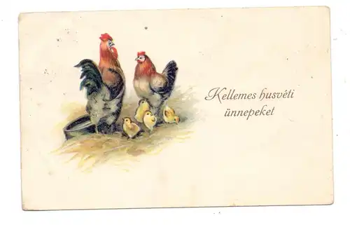 OSTERN - Hahn und Henne mit Küken, 1928