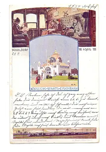 4000 DÜSSELDORF, Ereignis, Ausstellung 1902, Pavillon Königlische Staats-Eisenbahn, Lithographie
