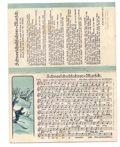 WINTERSPORT - SKI - Fahren, Schneeschuhfahrer-Marsch / Snowshoe driver march, Klapp-Karte
