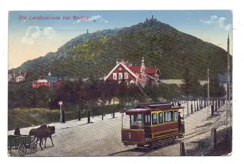 0-8900 GÖRLITZ, Blick auf die Landeskrone, Strassenbahn / Tram, 1915, Feldpost aus militärischen Gründen verzögert