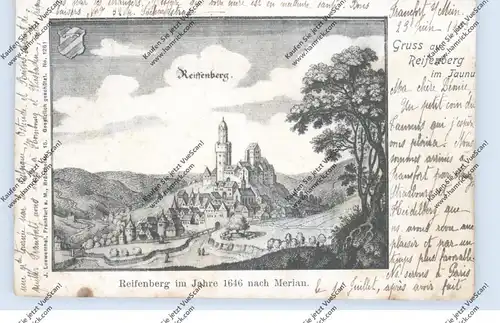 6384 SCHMITTEN - OBERREIFENBERG, Historische Ansicht Burg Reifenberg nach Merian 1646