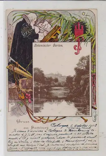 2000 HAMBURG, Alter Botanischer Garten, dekorative Passepartout-Karte, 1903
