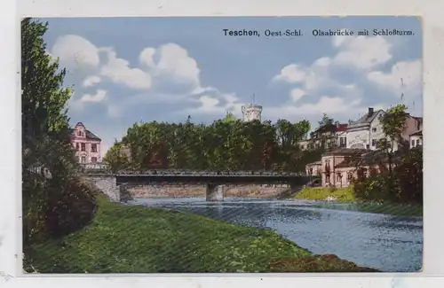 OBER - SCHLESIEN - TESCHEN / CIESZYN, Olsabrücke und Schloßturm, 1913